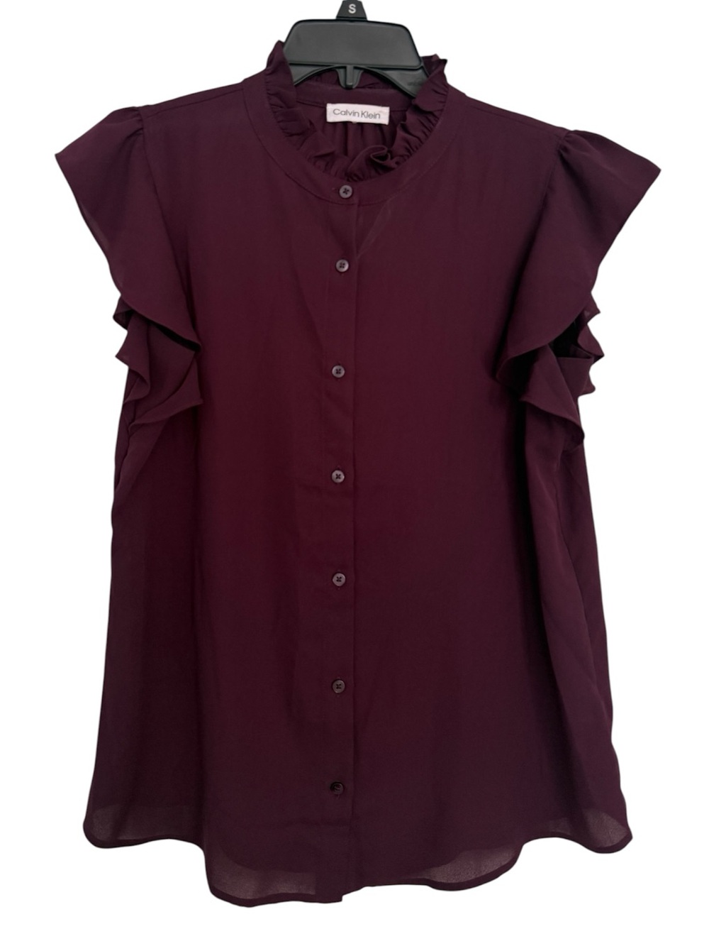 Calvin Klein Women's Ruffle Sleeve Button-Front Top in Plum